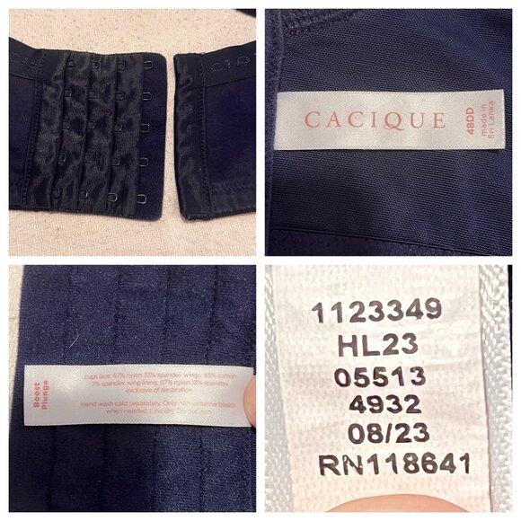 Lane Bryant Cacique 48DD Navy Lace Boost Plunge Bra With Adj Straps Comfortable - Picture 4 of 16